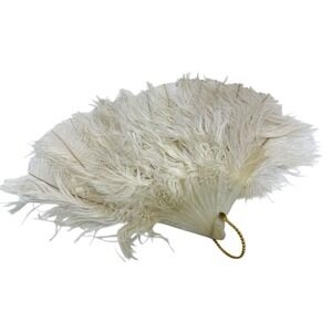 antique White Ostrich Feather Hand Folding Fan